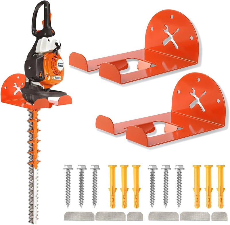 iulrtba Upgraded Trimmer Rack Wall Mount - 8" Heavy Duty Weed Eater Hanger for Garage Wall Bracket, Garden Power Tool Holder Organizer Hooks for Grass Trimmer, Hedge Trimmer, Leaf Blower and Chainsaw, 2 Pack - Image 1